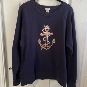 J.Crew nautical sweatshirt in navy blue. Size Large